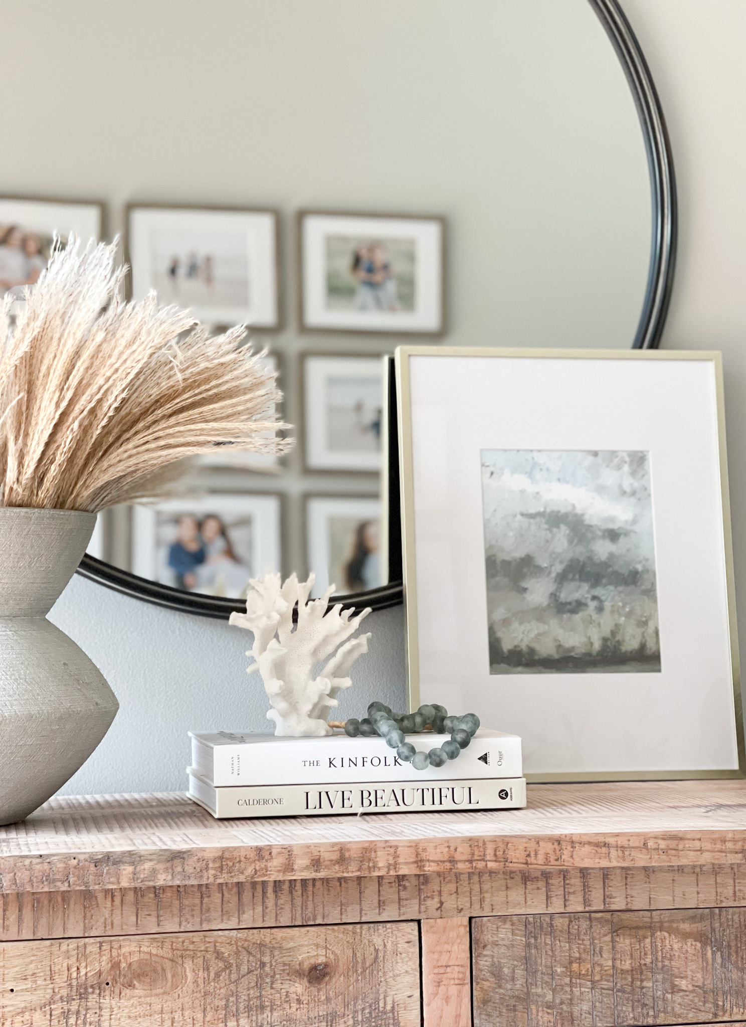 entryway decor with pampas grass