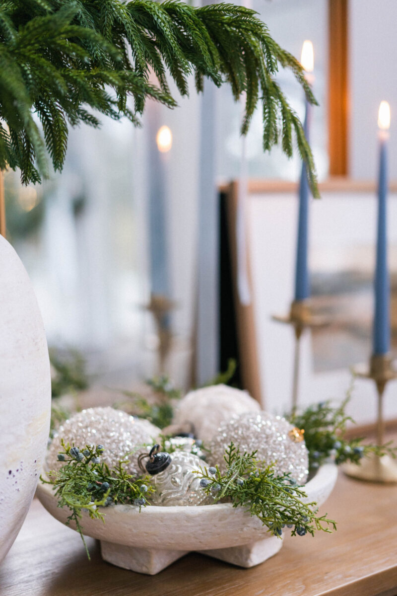 Ornaments in a decorative bowl, Coastal Christmas