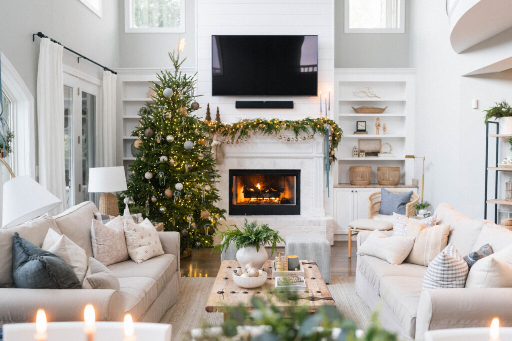 Living Room with Coastal Christmas Decor