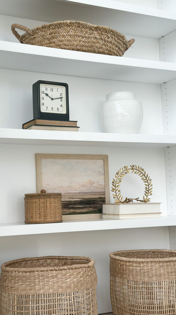 Post Holiday Coastal Home Decor shelves