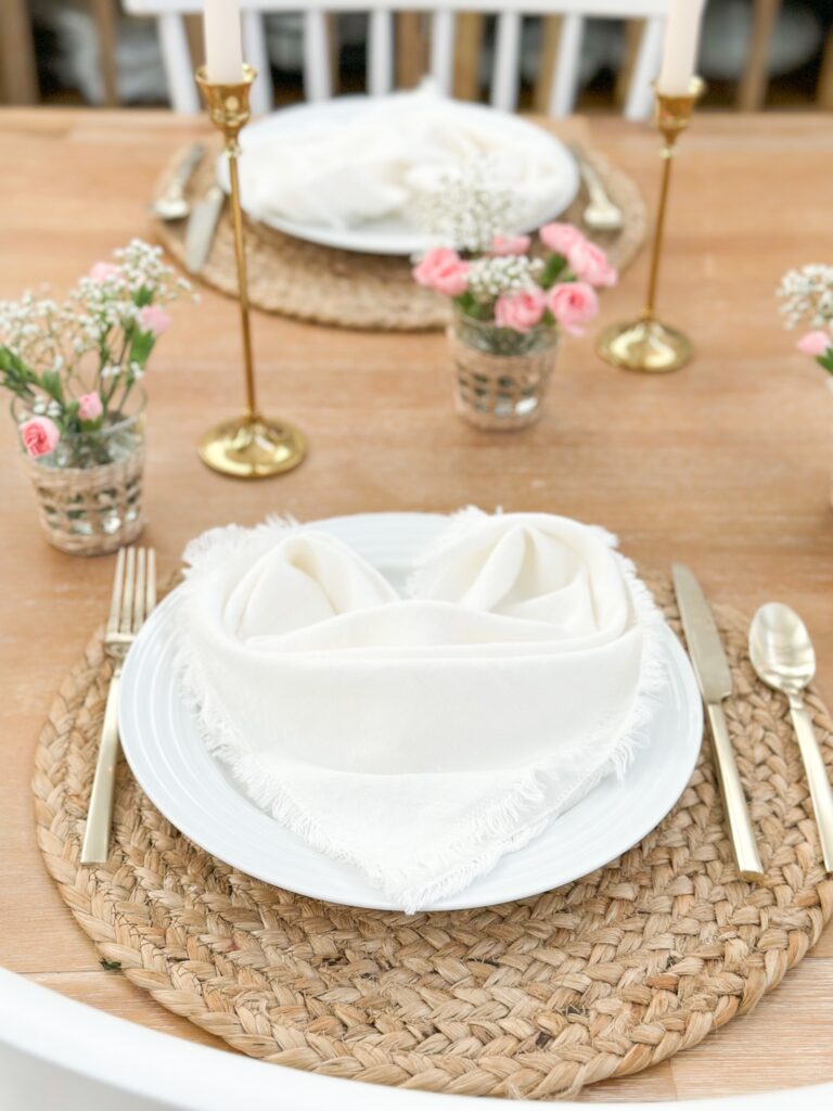 heart shaped napkin place setting for Valentine's Day