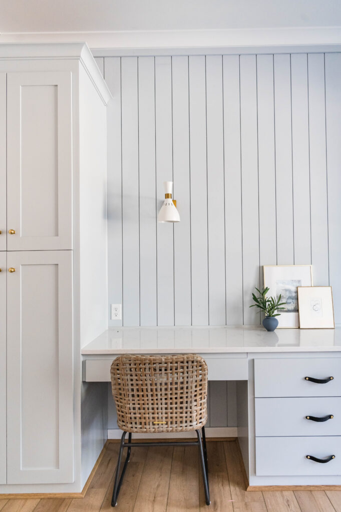 Blue Cabinets in office - kids homework room