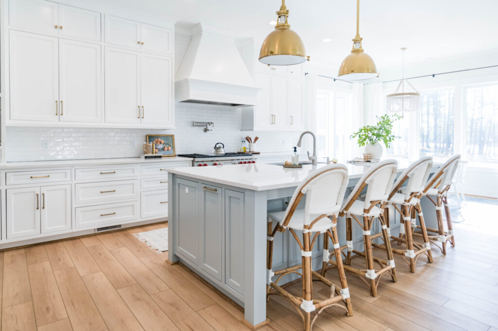 Coastal Kitchen with Light Blue Island